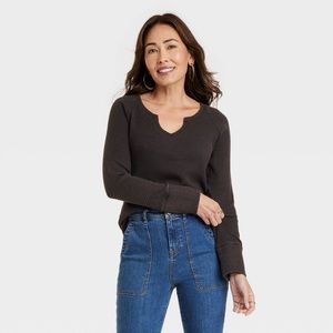 ⭐️2 for $15⭐️ NWT - Knox Rose Waffle Knit Long Sleeve Shirt - Black - Size XXL